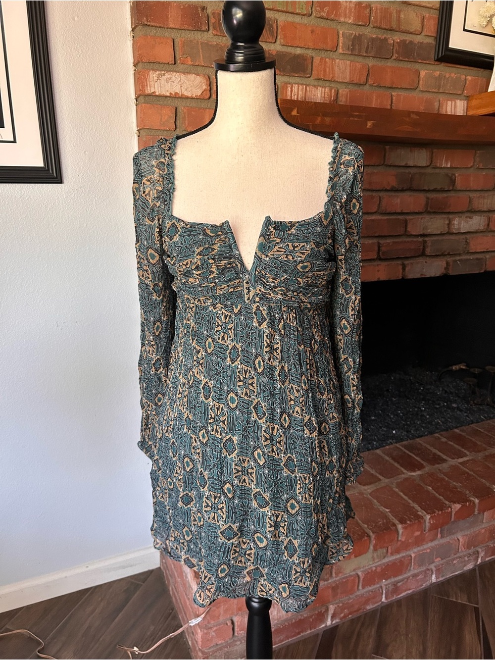Anthropologie Let Me Be Babydoll Mini Dress in Blue Sz MP PETITE - Picture 3 of 8